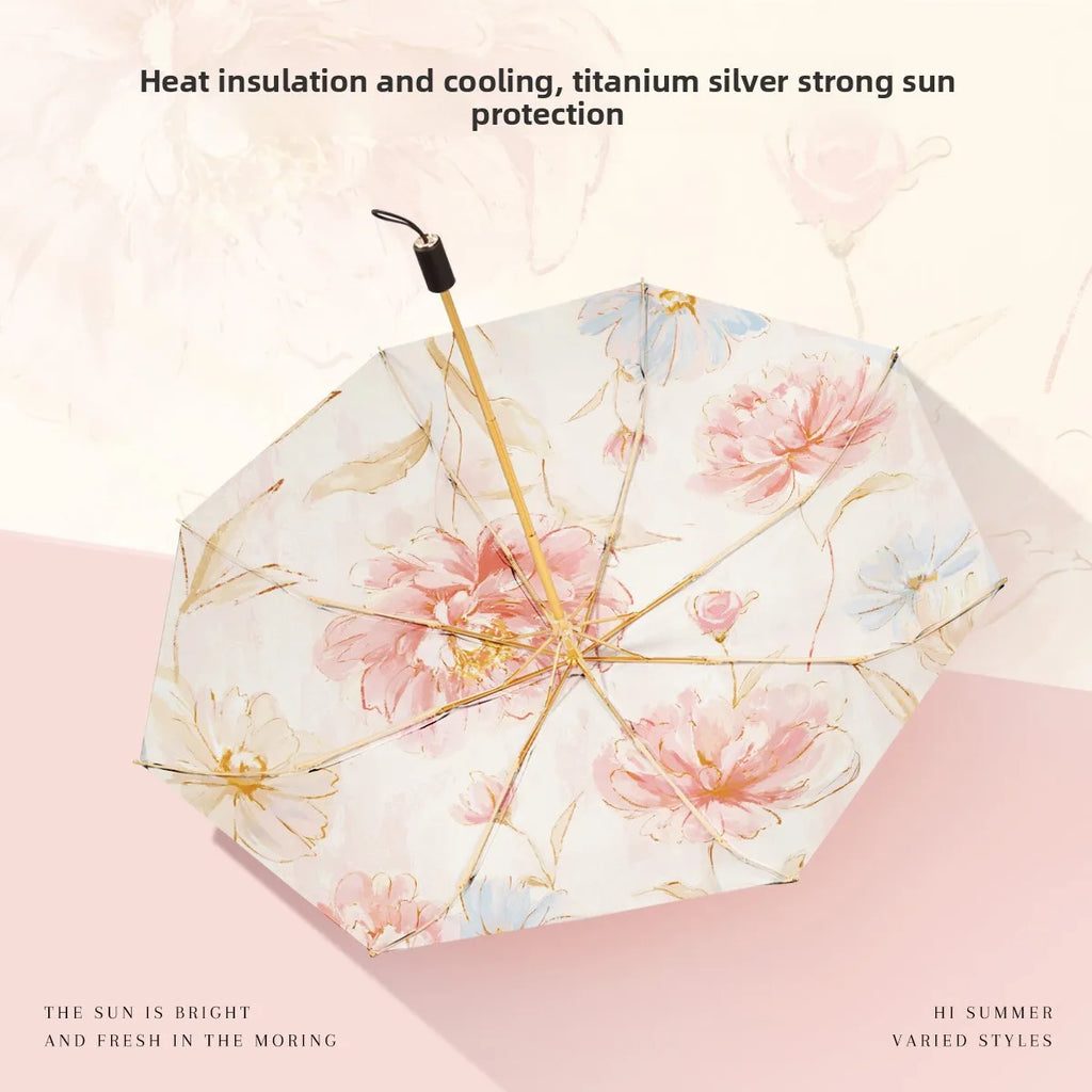 High UV Protection Sun Umbrella Dual Use for Rain & Sun, Windproof Double Layer Folding Umbrella Stylish Design Oasis Select Smoke and ink 8K Aluminum