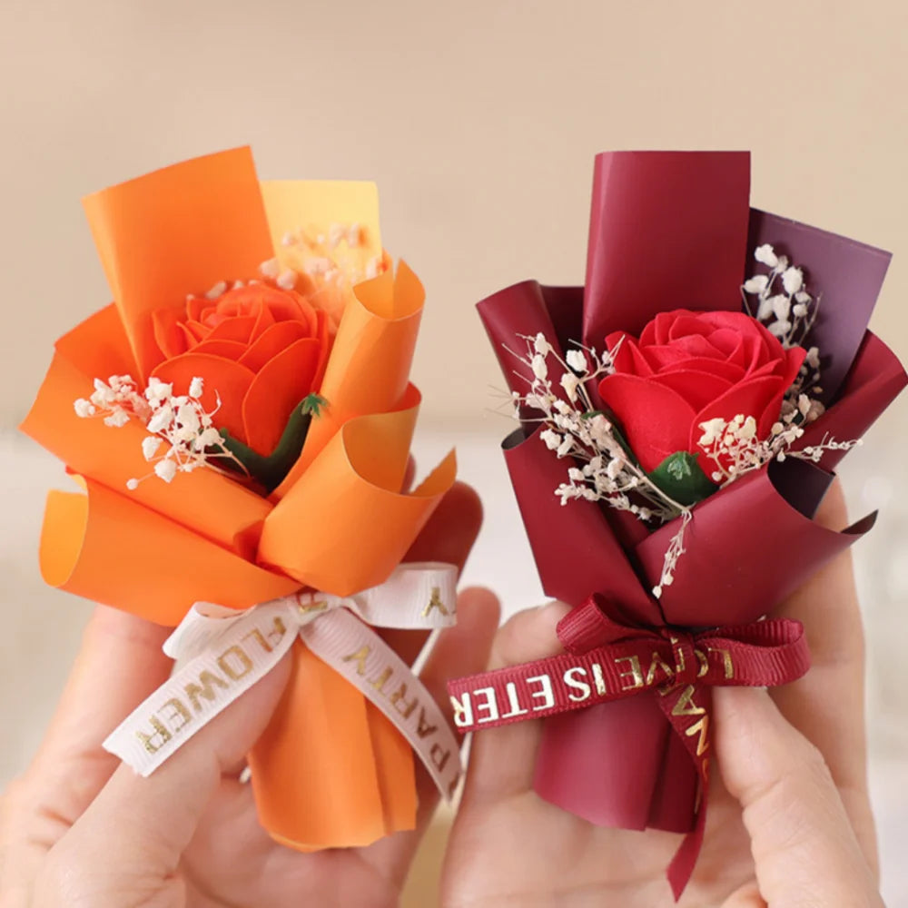 Mini Rose Soap Flower Bouquet Artificial Flowers Valentine's Day Birthday Gift Wedding Home Decorations Festival Forever Gift Oasis Select