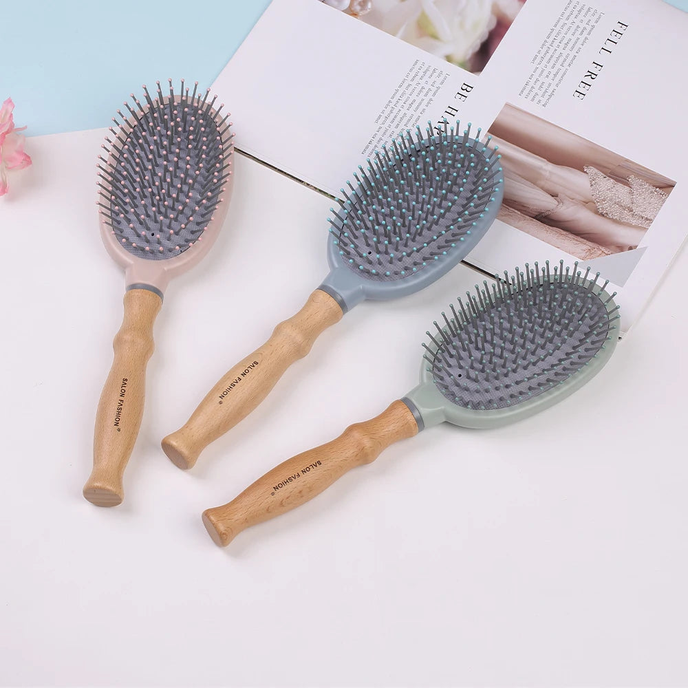 Wooden handle hair comb Hair Curling Brush Anti Static Air Cushion Brush Anti Detangling HairBrush Salon Styling Hair Tools Oasis Select