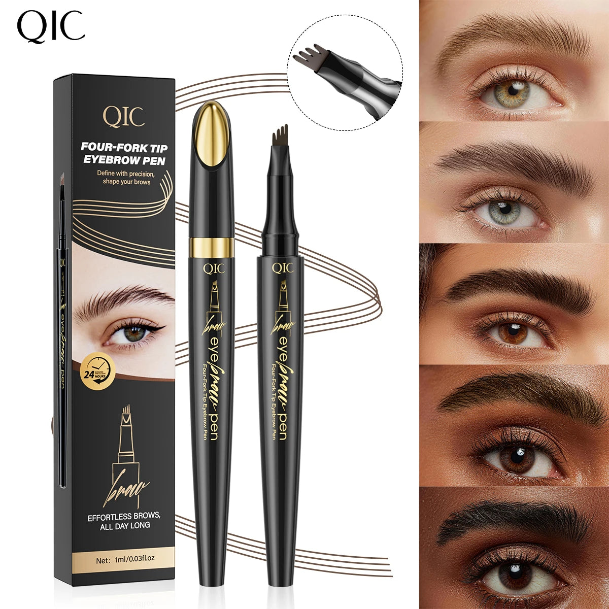 QIC 4-Tip Eyebrow Pencil – Waterproof & Long-Lasting | QIC