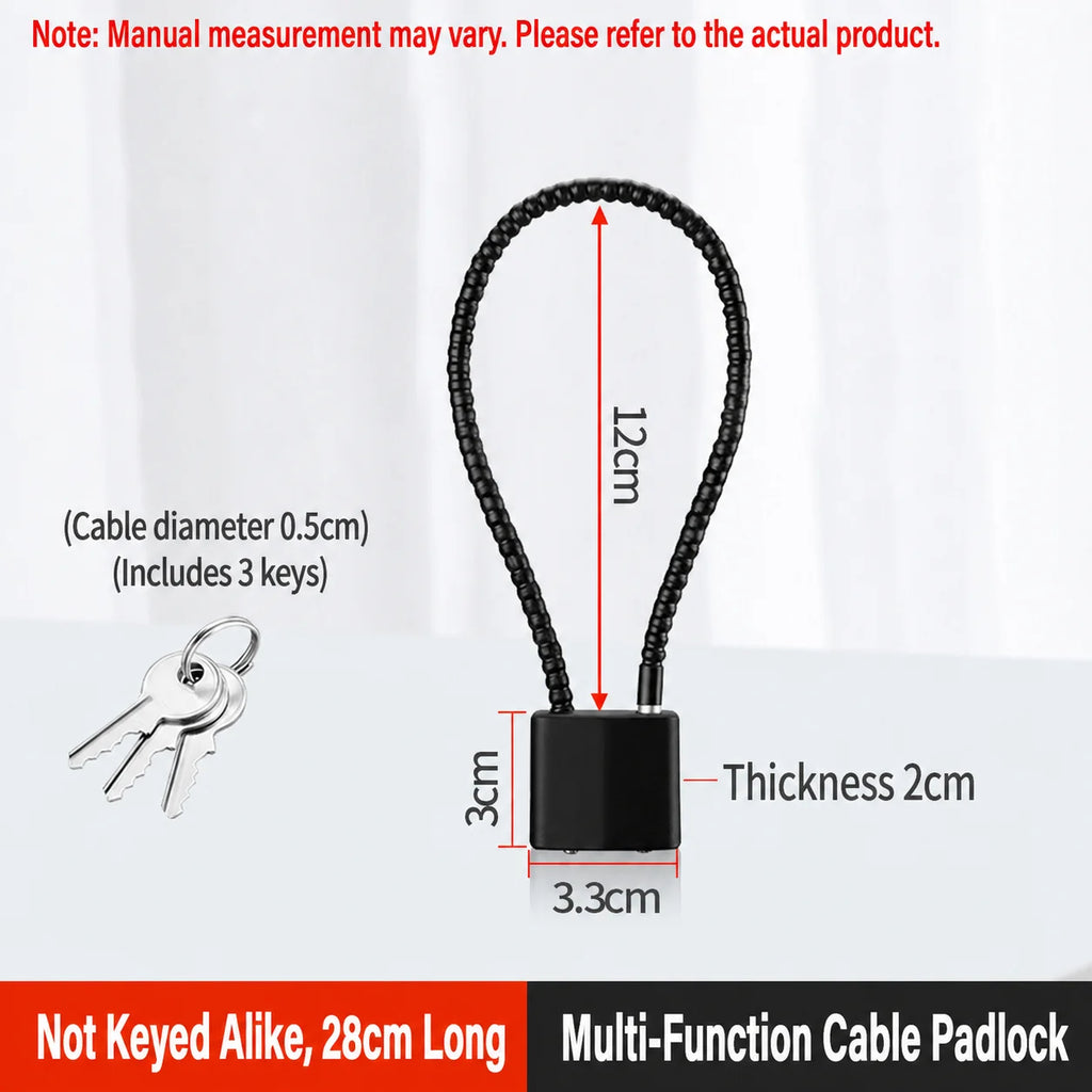 Extension Wire Rope Cable Padlock Cabinet File Cabinet Expansion Padlock Wire Lock Anti-theft Padlock Oasis Select C-Black-Single openi