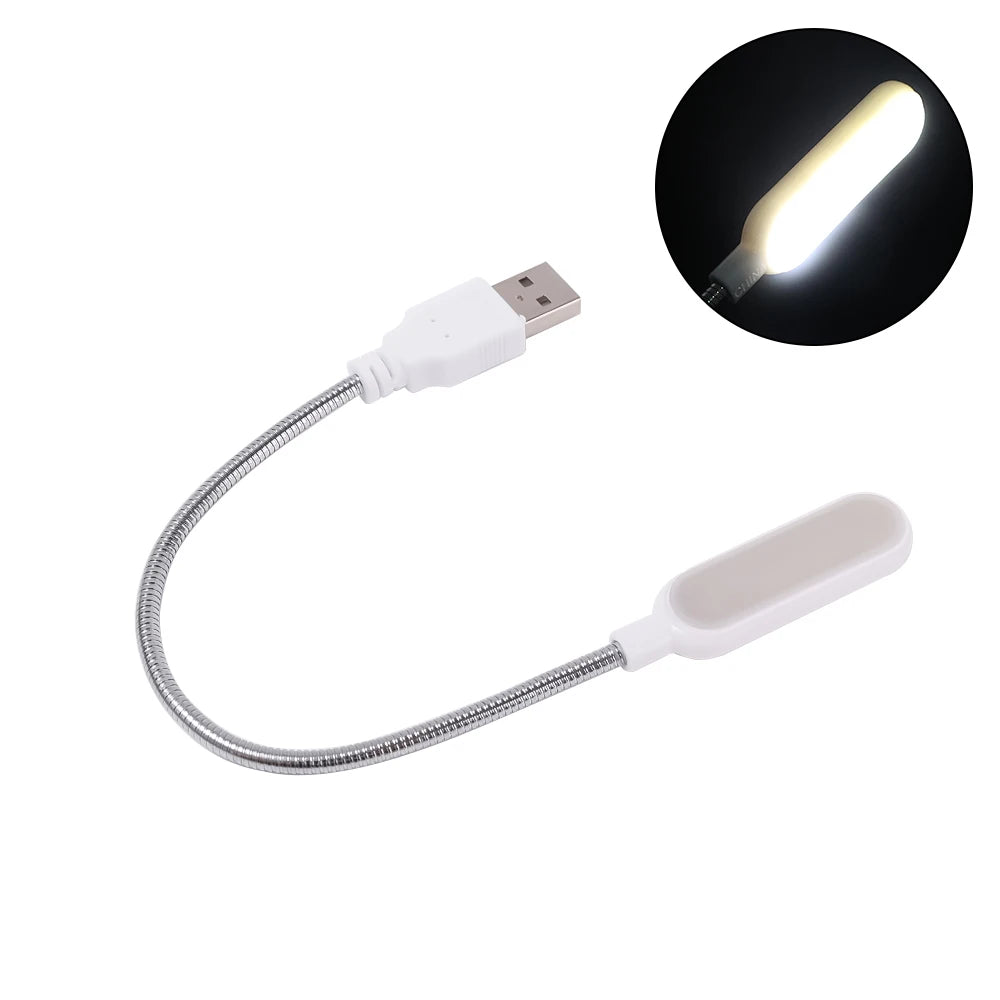 USB Book Light Portable Mini Night Light Flexible Bendable Reading Light for Table Lamp PC Computer Laptop Notebook Oasis Select White-White Light