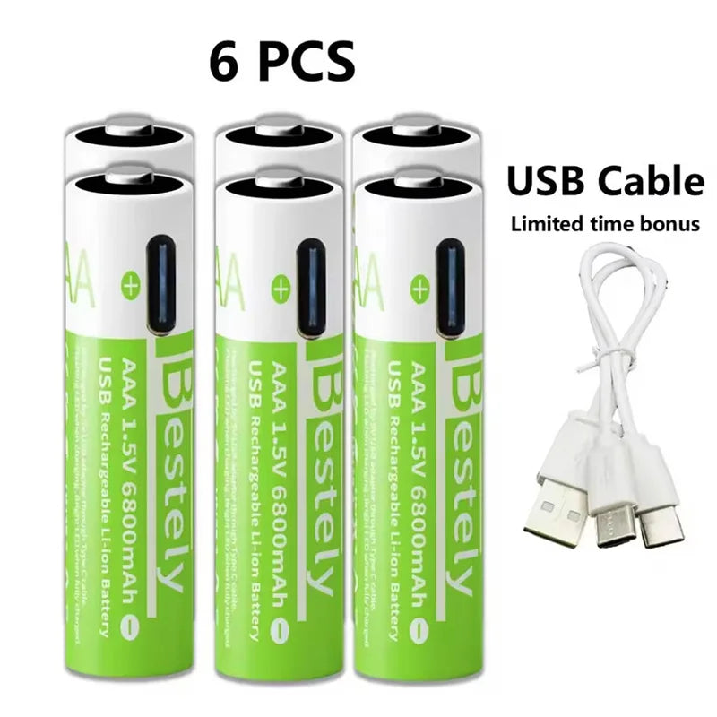 AAA Rechargeable Lithium Battery 2025 New 6800mAh Large Capacity, USB-C Charge, for Cameras, Electric Toothbrushes, Shavers Oasis Select 6 PCS Batteries 1.5V