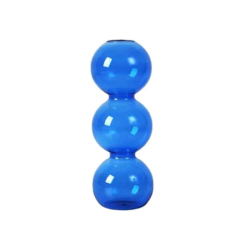 Nordic Glass Bubble Vase - Clear Hydroponic Planter for Home Desk Decor, Cute Simple Gift Idea & Flower Arrangement Decoration Oasis Select Blue 3balls