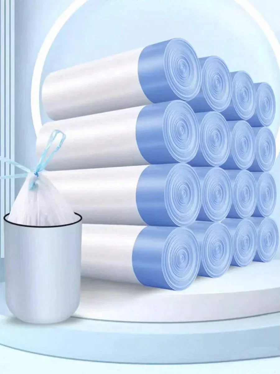 15pcs/roll Thick Trash Bags, Tear-Off Drawstring Trash Can Liners,For Home, Kitchen, Restaurant, Living Room, Garbage Sorting Oasis Select