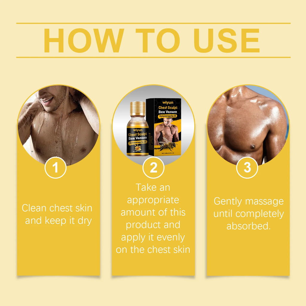 Bee Venom Male Chest Shaping Gynecomastia Oil, Massage Moisturizing to Highlight Body Shape, Strengthen Chest Skin Massage Oil Oasis Select