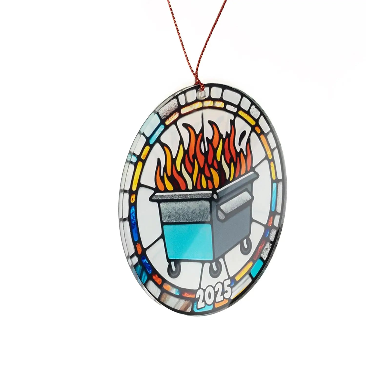 Suncatcher Ornament Acrylic Trash Can Fire Ornament Humorous Festival Pendant Festive 2025 Christmas Decoration For Gag Oasis Select C
