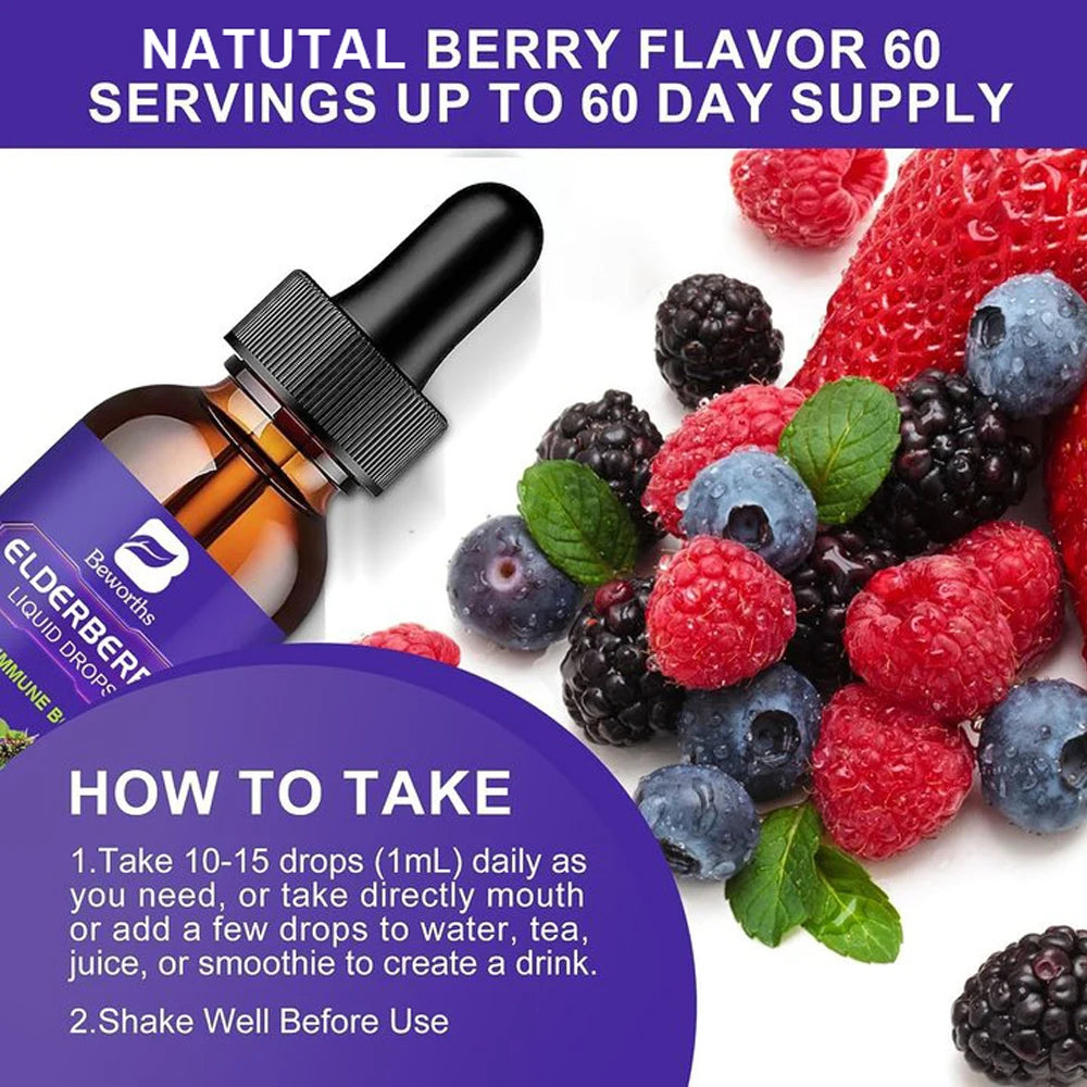 BEWORTHS Black Elderberry Drops with Vitamins C, D and Zinc Support Immunity and Heart Function Health Support Antioxidant Oasis Select