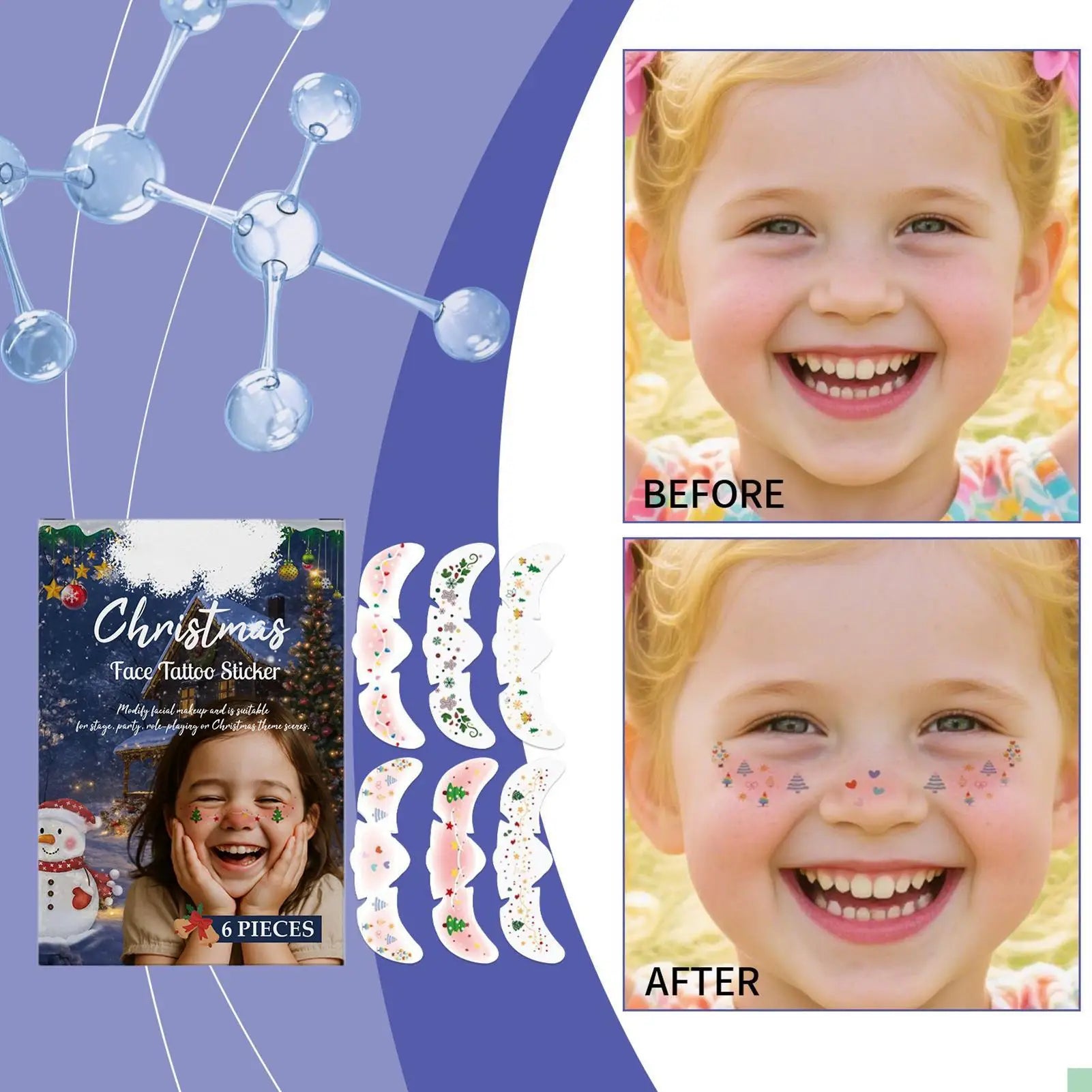 6pcs Christmas Tattoo Makeup Patches Fake Freckles Temporary Tattoo Stickers Face Tattoos Glittering Star Freckle Stickers Oasis Select
