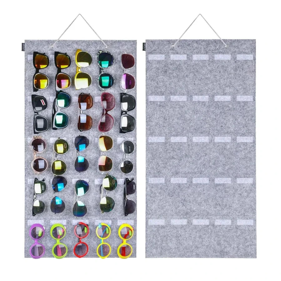 1Pc 15/25 Grids Glasses Organizer Storage Wall Hanging Bag Multifunctional Sunglasses Eyeglass Container Bag Foldable Oasis Select Grey-L