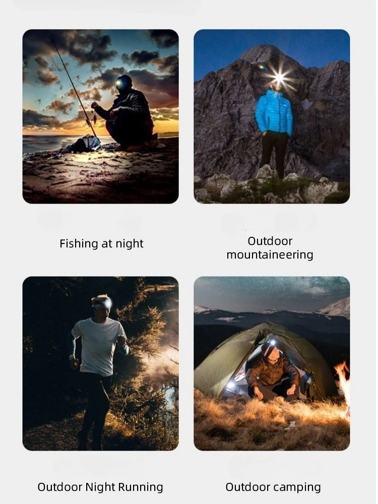 Smart Motion Sensor LED Headlamp Type-C USB Rechargeable Headlight Super Bright Rotary Zoom Head Lamp Red/Blue Warning Lights Oasis Select