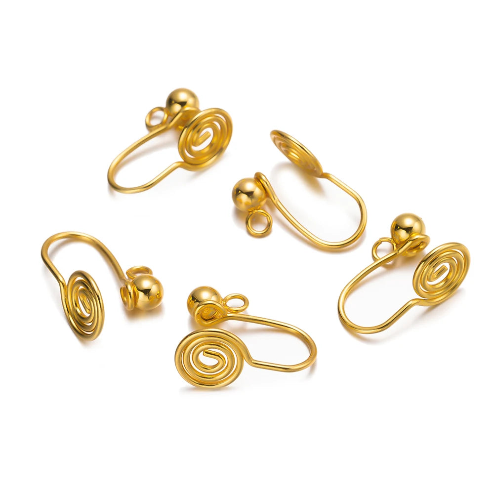 10/50pcs Stainless Steel Ear Clips Spiral Non Pierced Earrings Base for DIY Jewelry Making Supplies Components Findings Crafts Oasis Select Gold 10pcs
