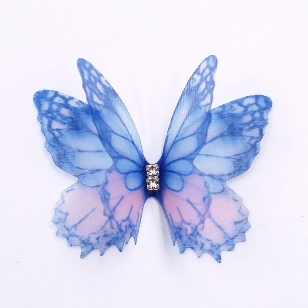 50Pcs 3D Organza Fabric Butterfly Appliques Double-layer Gradient Color Simulation Mesh Butterfly Patch Translucent Oasis Select 08