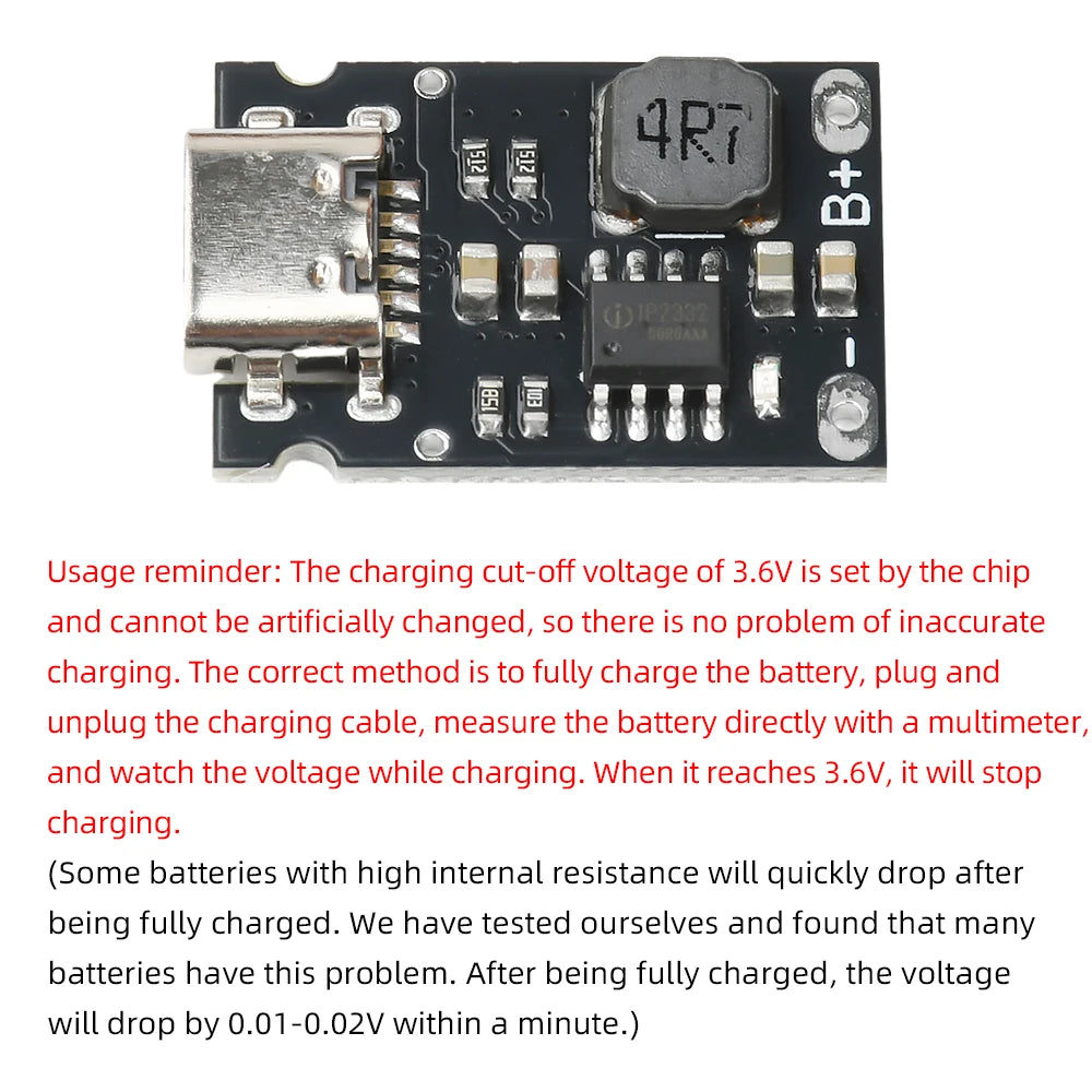 1S 3.2V/3.6V 2.4A Charging Board LiFePO4 Battery Dedicated Charging Module High Current Charging Board Type C DC 4.5-5.5V Oasis Select