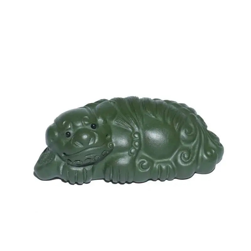 Zisha Tea Pet Pixiu Ornament Dark Green Clay Wealth-attracting Lion Tea Set Sculpture Craft Oasis Select