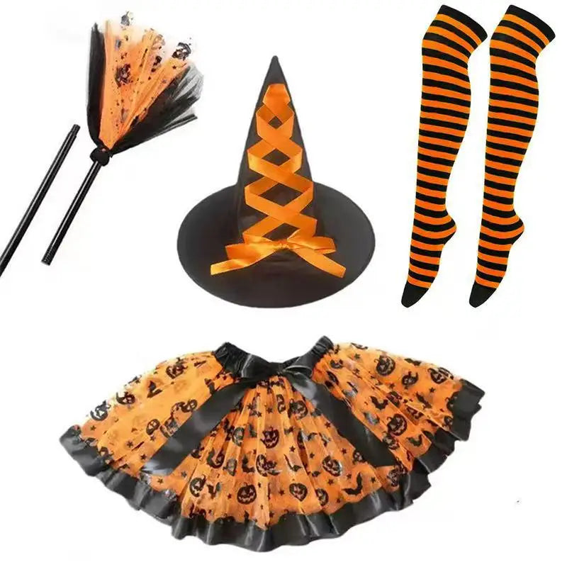 Halloween Party Witch Costume Set for Adults - Tulle Skirt + Witch Hat + Bat Accents, Purple Witch Outfit Oasis Select Orange pumpkin one size fits all