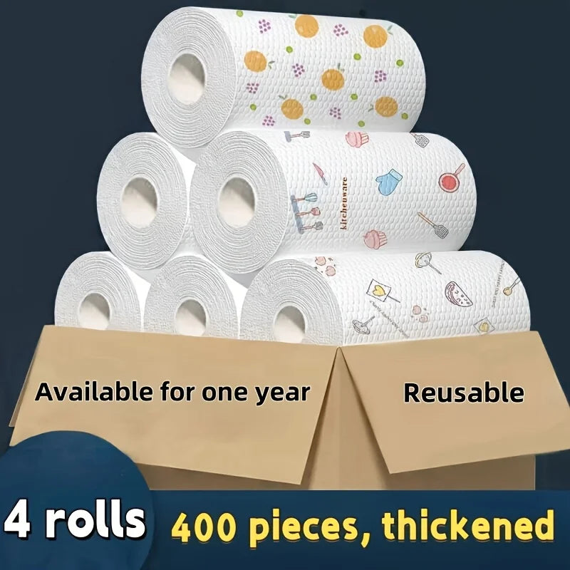 50 100pcs/roll Dishcloth Absorbent Thickened Kitchen Paper Dry Wet Use Non Greasy Random Pattern for Sink Cleaning Dishwashing Oasis Select