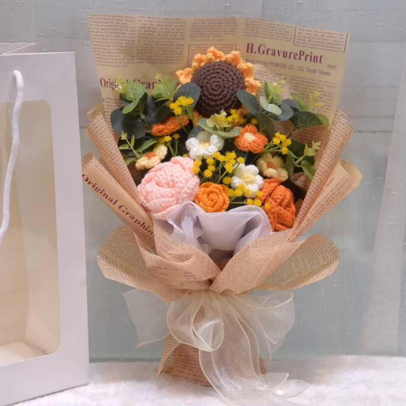 Artificial Flower Crochet Bouquet Handmade Anniversary Sunflower Daisy Bouquet Mothers Day Birthday Gift Eternal Flower Oasis Select
