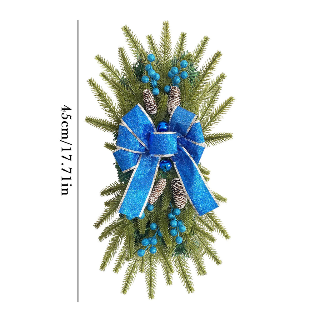 Christmas Wreath Bow Upside-down Tree Wreath Staircase Corridor Christmas Decoration Props Oasis Select U2-46 blue