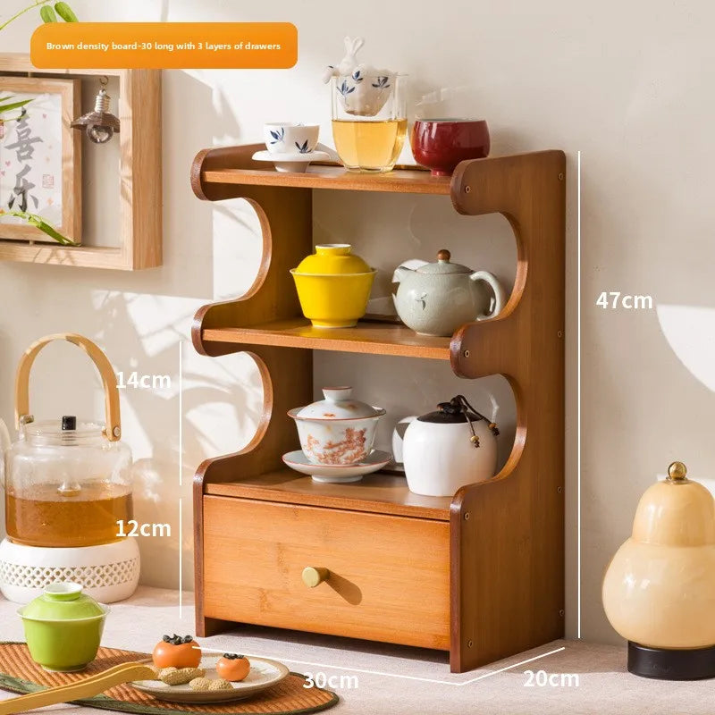Desktop water cup shelf, shelf, modern simple new Chinese Bogu rack, with tea extraction set, teapot storage and placement rack Oasis Select Brown 3-30