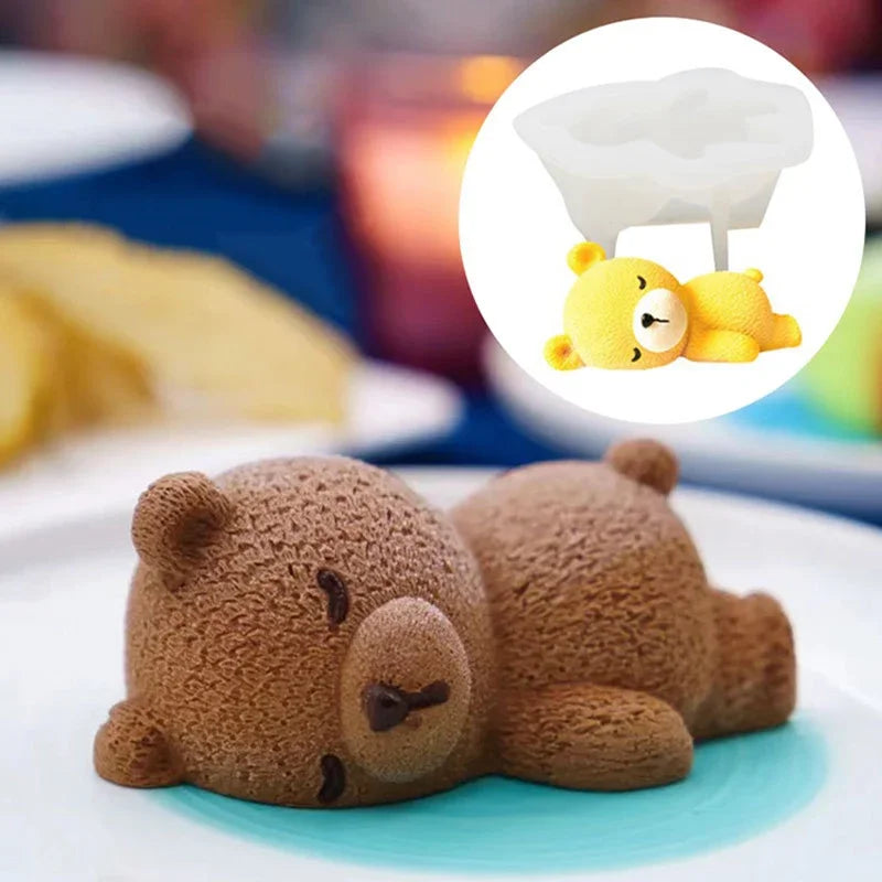 Cute 3D Sleeping Bear Silicone Cake Mold Ice Cream Mousse Cupcake Topper DIY Baking Accessories for Creative Cake Decoration Oasis Select