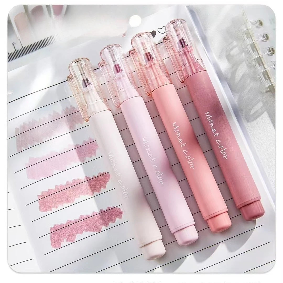 4 Pack Soft Touch Fluorescent Gel Pens Morandi Pink WaterBased Ink Quick Dry Tip for Office School Highlighting Writing Oasis Select pink style