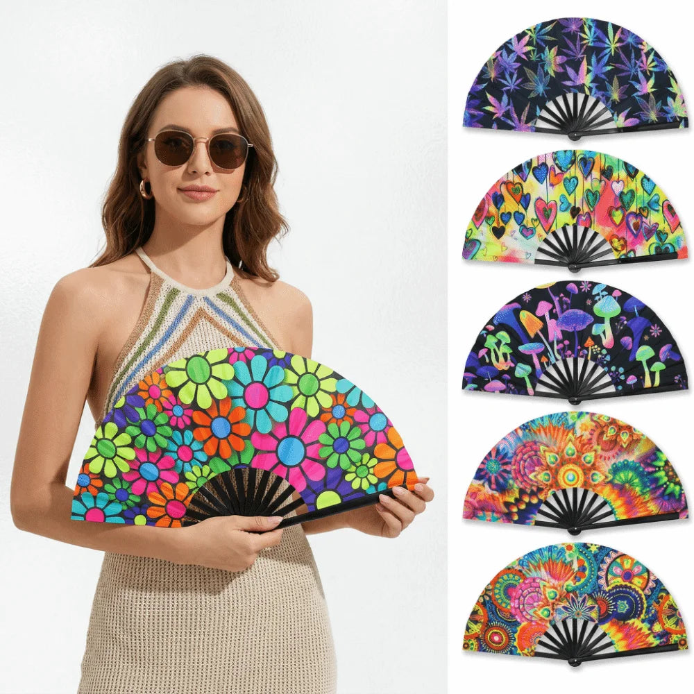 Decoration 23 Cm Kung Fu Fan Large Gradient Colorful Folding Hand Fan Personality Foldable Hand Rave Fan Music Oasis Select