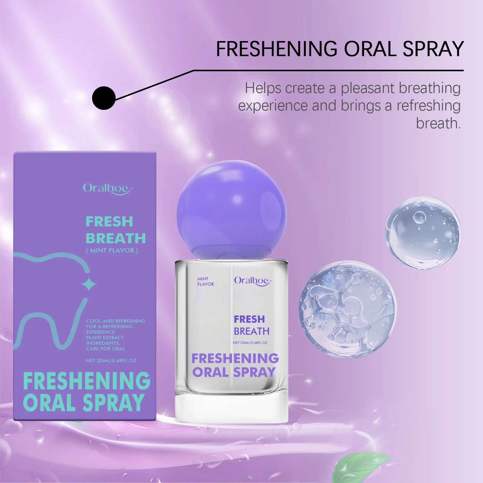 Oralhoe Mint Oral Fresh Spray Eliminate Odors Lasting Fragrance Remove Bad Breath Portable Relieve Dry Mouth Mint Soothing Spray Oasis Select