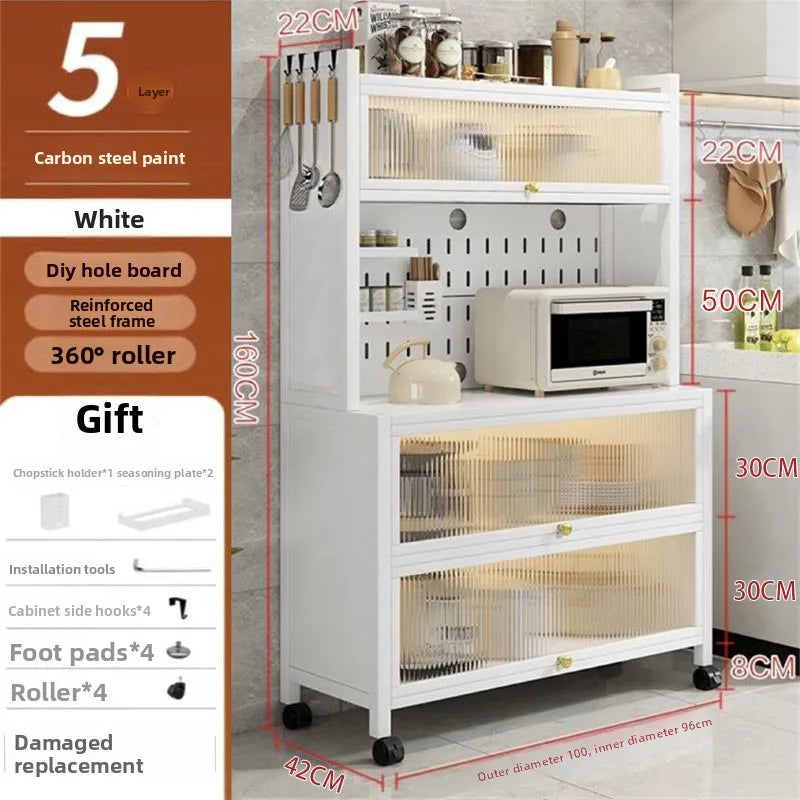 Kitchen Locker Carbon Steel Shelf with Door Household Side Cabinet Microwave Oven Storage Cabinet Cross-border Oasis Select Five 100 white