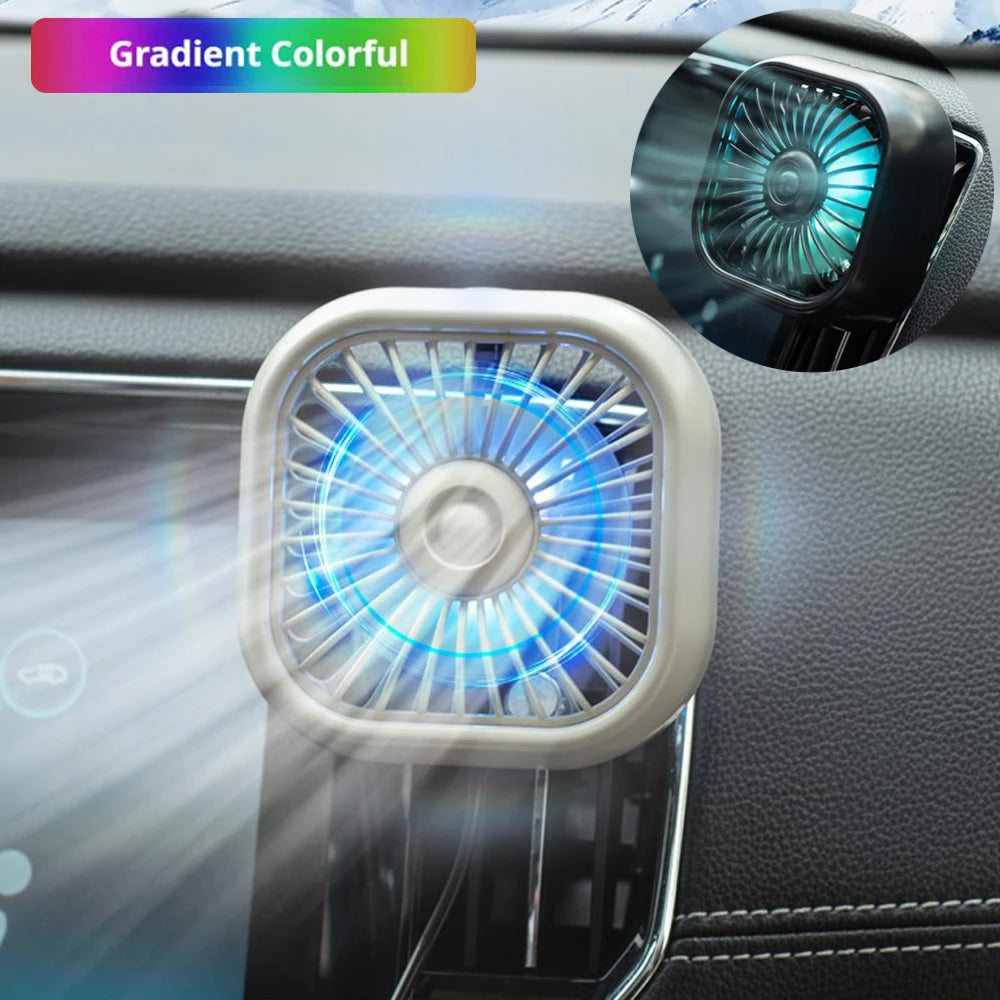 Mini USB Car Vent Fan – 3-Speed Quiet Cooler with LED Light