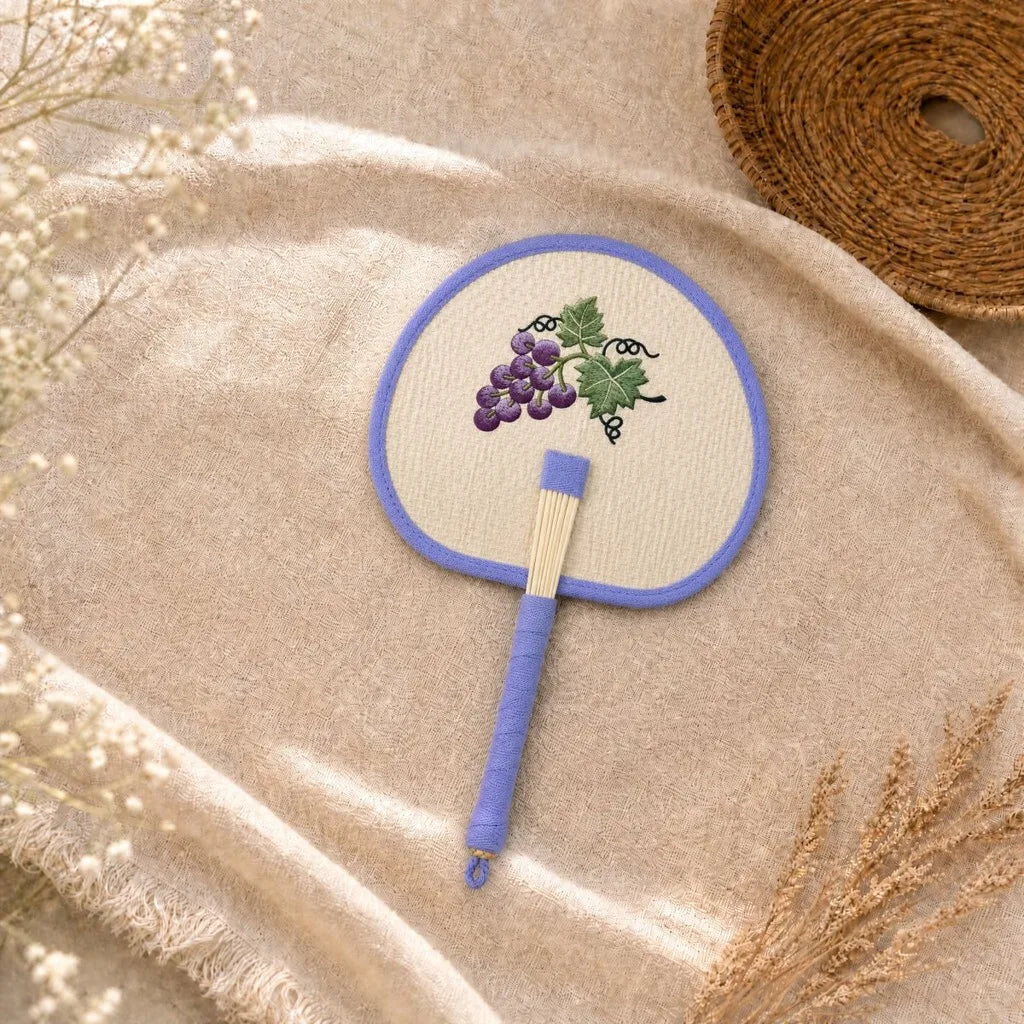 Handmade Embroidered Handheld Palm Fan Chinese Style Portable Wheat Straw Fan for Summer Cooling Fans Home Decor Ornaments Oasis Select Purple