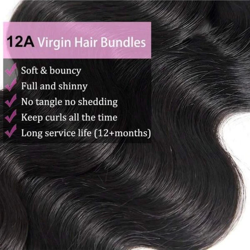 42 Inch Body Wave Human Hair Bundles Natural Black Brazilian Virgin Hair Weave 12A Unprocessed Real Human Hair Extensions Full T Oasis Select
