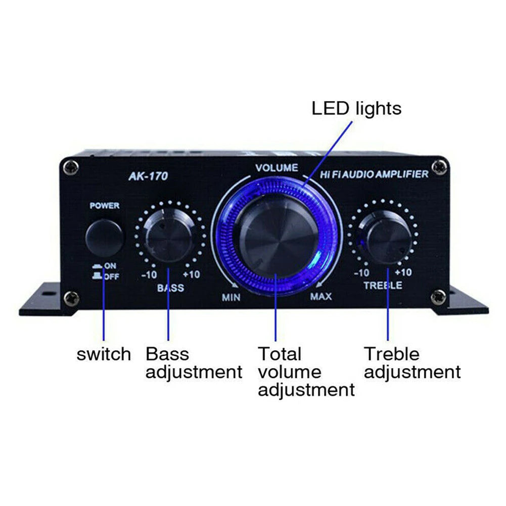 Pro HiFi Stereo Audio Power Amplifier Aluminum Alloy 200W+200W Left Right Dual Channel Power Amplifier Oasis Select