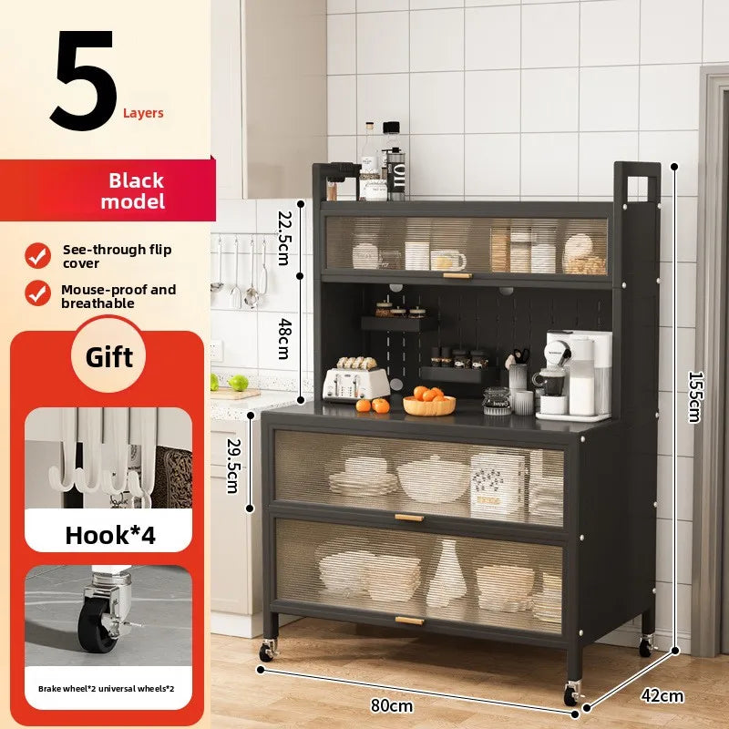 Dustproof side cabinets, shelves, multi-layer floor cabinets, small appliances, microwave ovens, multifunctional storage racks Oasis Select 5-Black-80