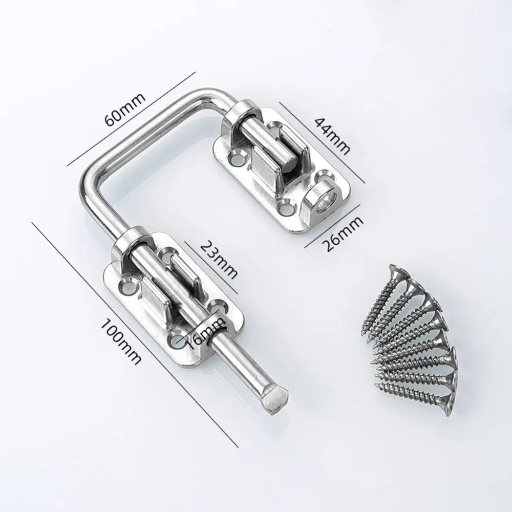 New Stainless Steel Door Latch Lock Non Perforated Gate Latch Thickened 90/180 Degree Anti-theft Buckle Door Bolts Safety Oasis Select Silver
