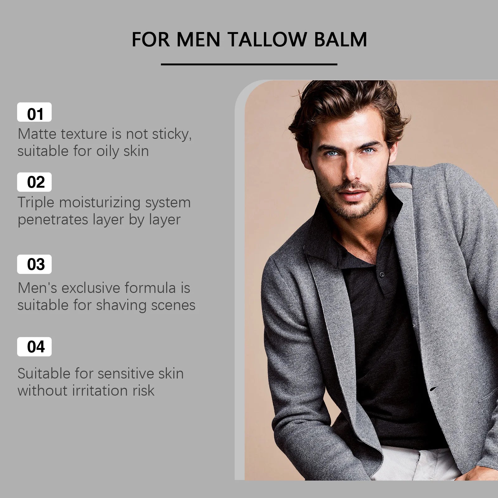 Men's Tallow Balm Firming Fade Fine Lines Anti Wrinkle Moisturizing Non-Greasy Brighten Skin Facial Care Skin Face Cream Oasis Select