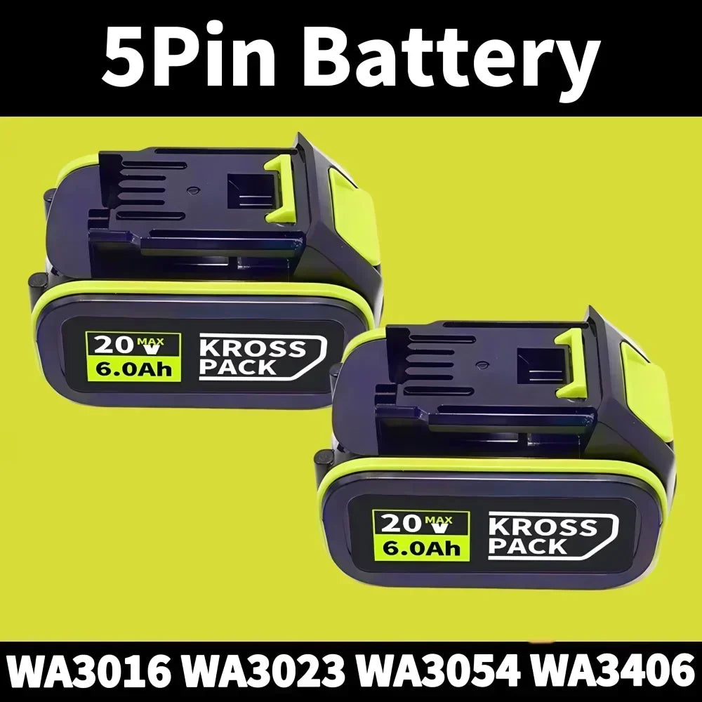 20v 6.0Ah/8.0Ah Li-ion Battery for Worx WA3553/WA3551 20V Cordless Power Tool Battery WA3572 WX390 WX176 WX178 WU268 with LED Oasis Select A -6.0Ah 2pcs