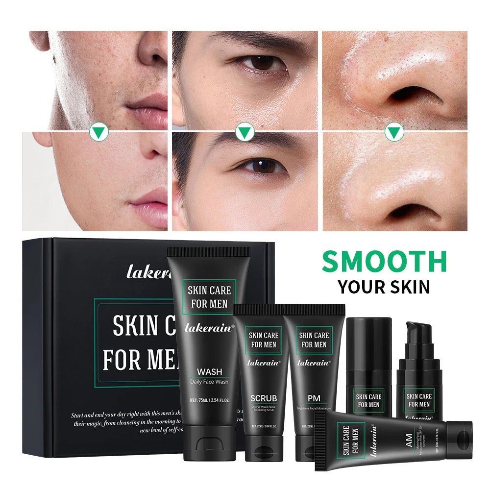Skin Care Set for Men Essential Routine Daily Face Wash Facial Scrub Moisturizer SPF Night Cream Hydrated Skin Gifts For Men Ski Oasis Select