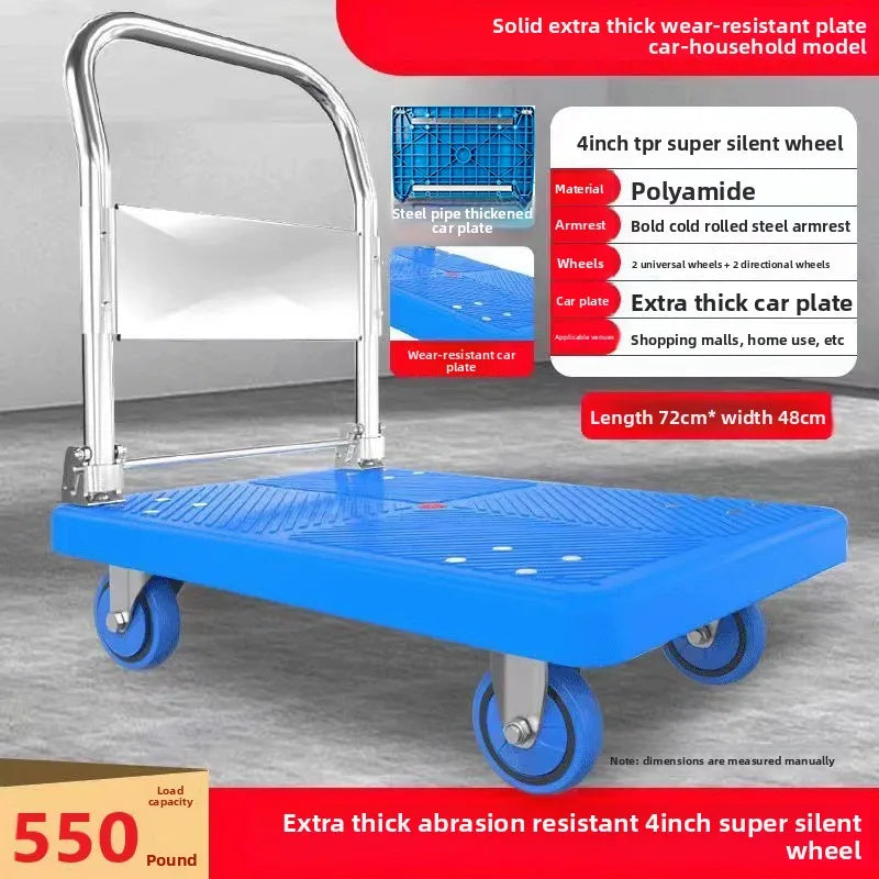 Trolley Folding Pull Goods Small Pull Truck Warehouse Trailer Portable Four Wheel Silent Handling Flat Truck Oasis Select Model 72I