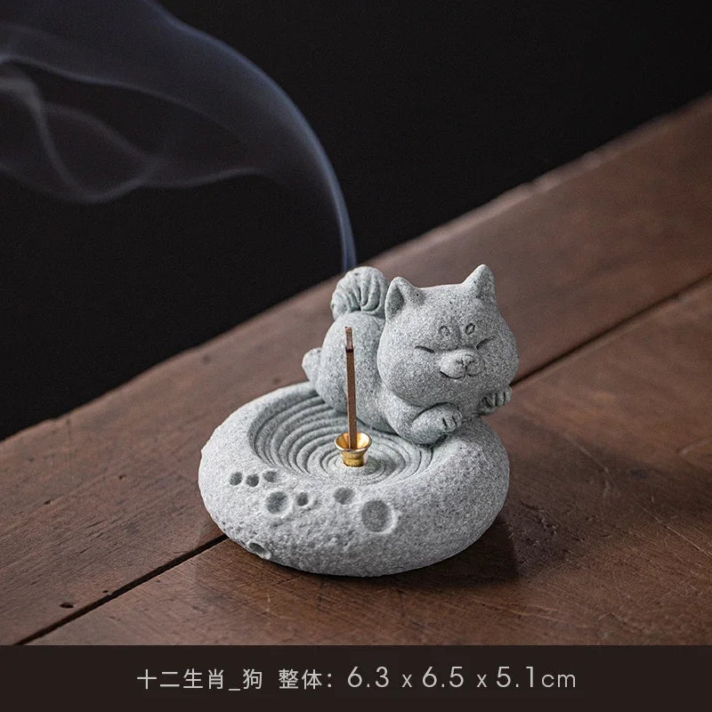 Blue Sand Stone Twelve Zodiac Tea Ceremony Decoration Aromatherapy Chinese Stove Incense Holder Lovely Table Decoration Oasis Select dog