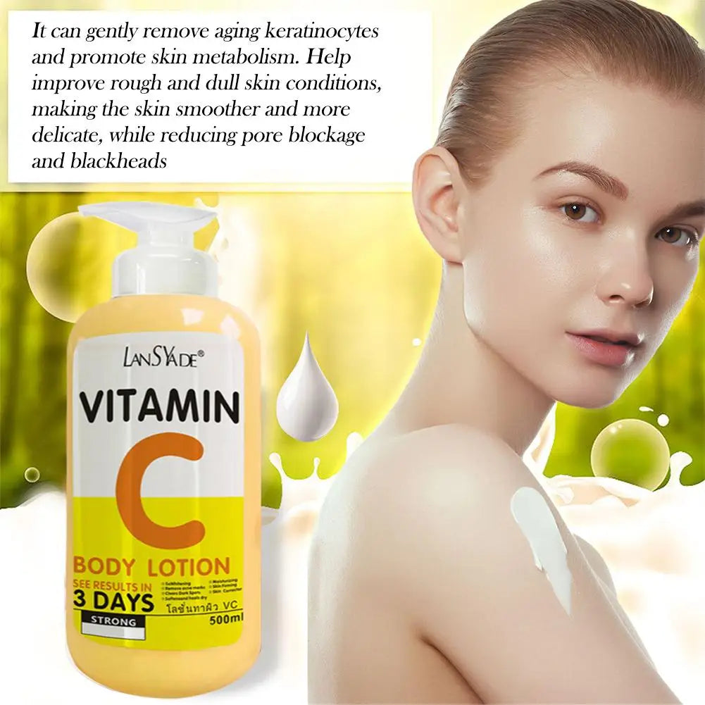 500ml Vitamin C Body Cream Whitening Hydroxy Acids VE Remove Acne Marks Deep Moisturizing Lightening Body Lotion Skin Care Oasis Select