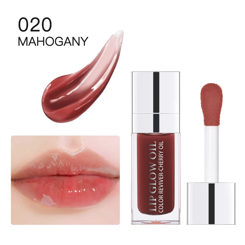 Lakerain Crystal Jelly Moisturizing Lip Oil Safety Lip Gloss Makeup Sexy Plump Hydrating Lip Glow Oil Tinted Lip Plumper Oasis Select 020 MAHCGANY