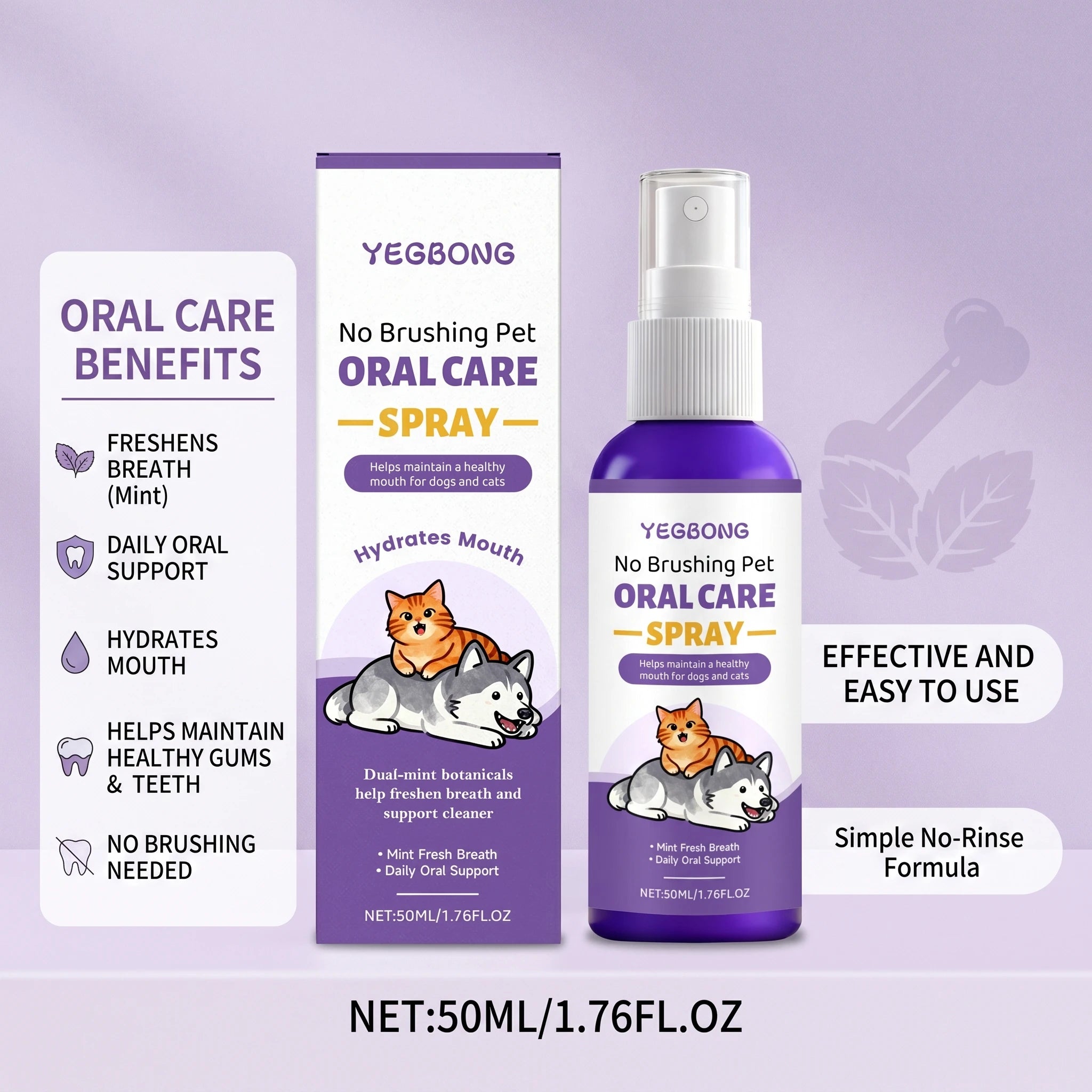 No Brushing Pet Oral Care Spray for Dog Breath Freshener Reduce Plaque Prevent Calculus Tartar Removal Pet Oral Health Care Oasis Select