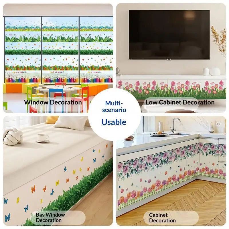 Floral Butterfly Border Wall Sticker – Removable PVC Decal