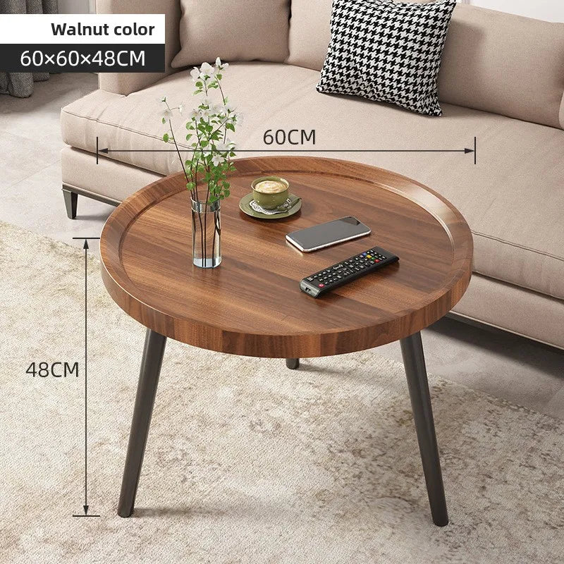 Multi-functional Coffee table balcony round living room double edge few bedside small round table Oasis Select Walnut 60-1
