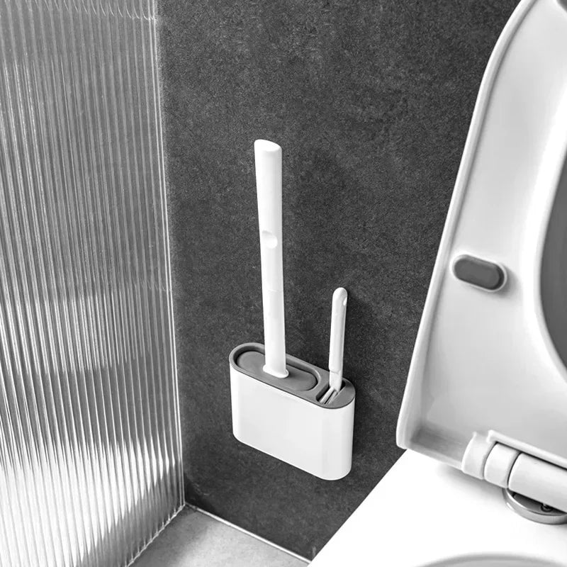 Silicone Toilet Brush Cleaning Brush Flat Head Flexible Wall Mounted Toilet Bowl Cleaner Brush Holder Set for WC Bathroom Oasis Select