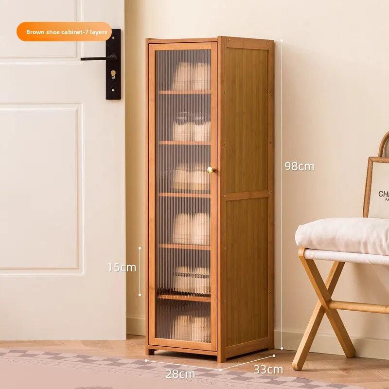 Black solid wood ultra-narrow shoe cabinet household door tipping bucket shoe cabinet French outdoor shoe rack Oasis Select Brown seven floors