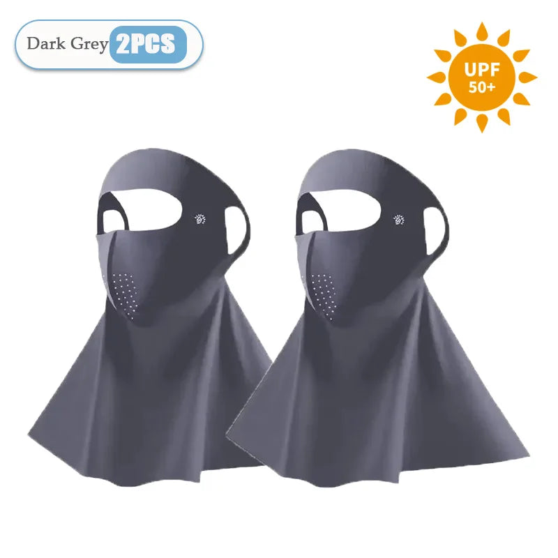 1-10PCS 3D Ice Silk Sun Face Mask Women UV Protection Cooling Breathable Dustproof Balaclava for Outdoor Sports Cycling Oasis Select Dark Grey-2PCS