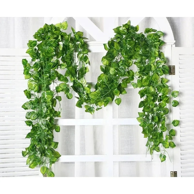 220cm Artificial Liana Vine Wall Hanging Fake Plants Ivy String Leaves Decoration Home Outdoor Garden Wedding Party Decors Oasis Select 2.2M Long XG