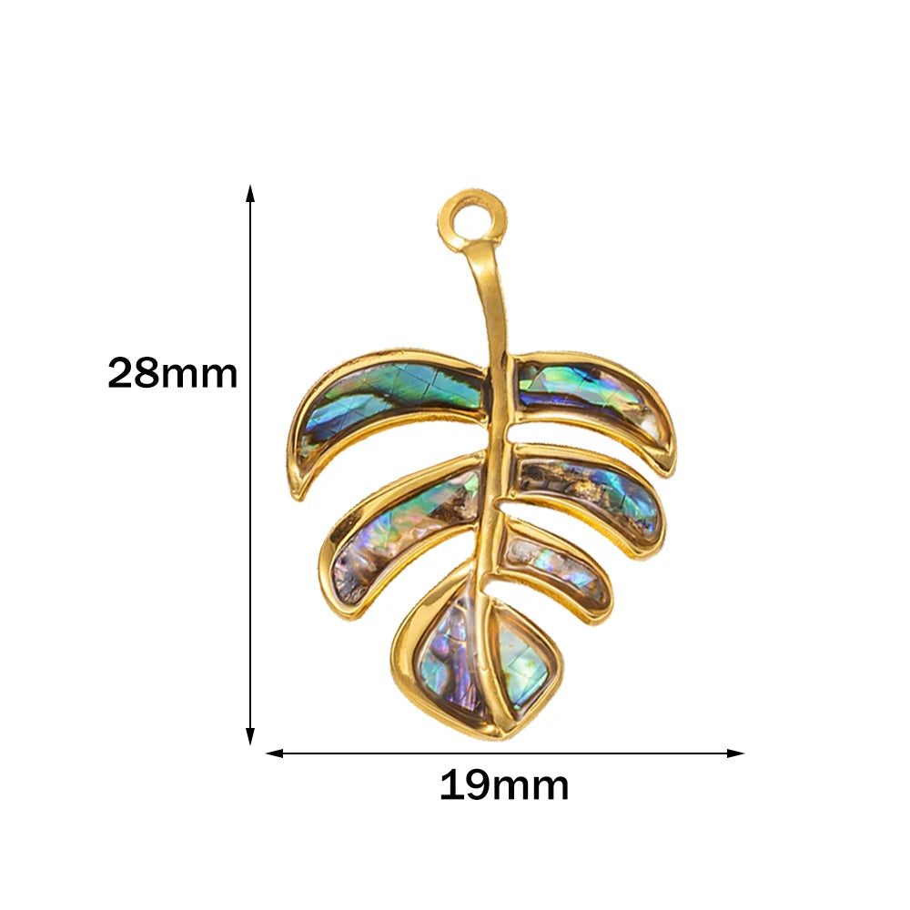2PCs Ocean Series 304 Stainless Steel & Shell Charms For DIY Jewelry Making Gold Color Sea Turtle Animal Conch Pendant Necklace Oasis Select Leaf Blue 19x28mm